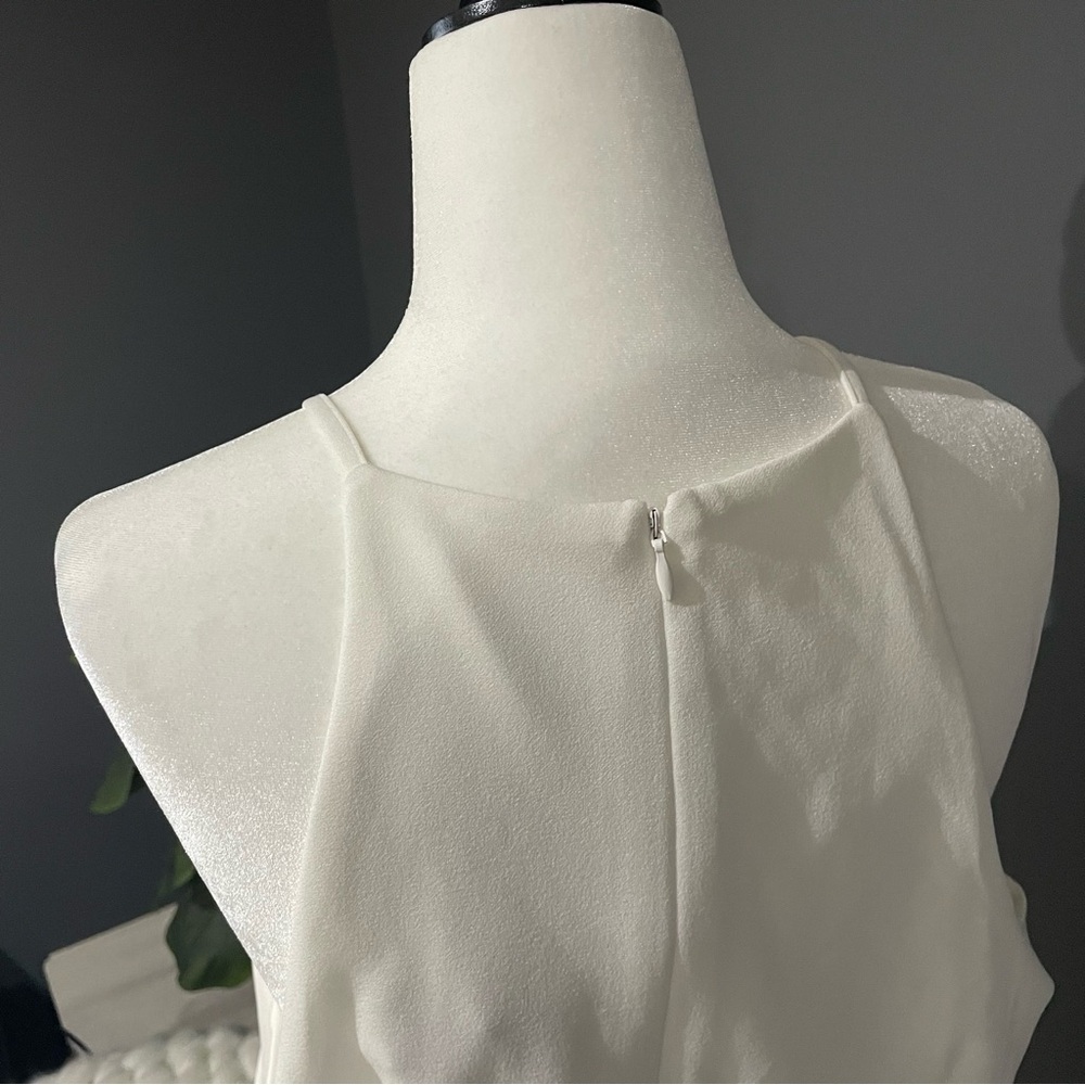 Badgley Mischka White Mini Party Dress with Draped Detailing - Picture 5 of 8